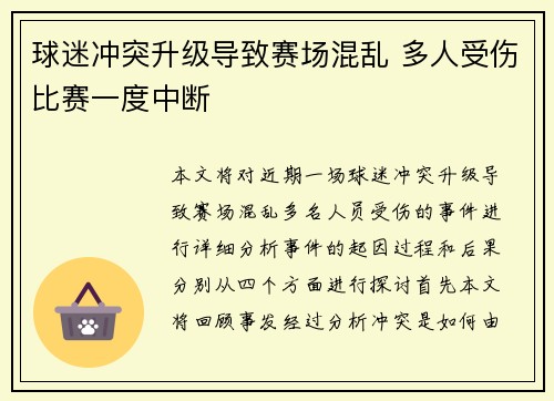 球迷冲突升级导致赛场混乱 多人受伤比赛一度中断
