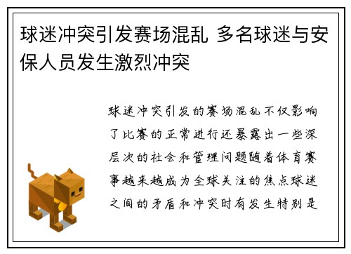 球迷冲突引发赛场混乱 多名球迷与安保人员发生激烈冲突