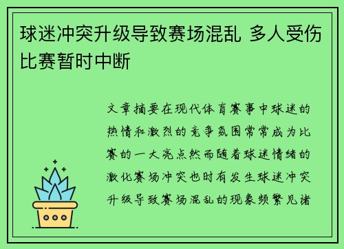 球迷冲突升级导致赛场混乱 多人受伤比赛暂时中断